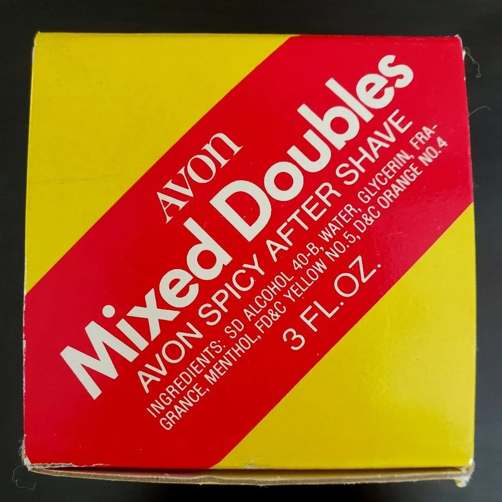 AVON 1970's Mixed Doubles Green Flocked Glass Spalding Tennis Ball EMPTY w Box